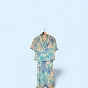 Studio I Womens Dress with button down coverup  - Blue and Green Floral Size 12P